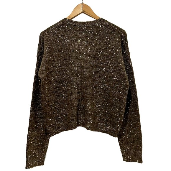 Current Air Shimmer Button Up Cardigan, Brown, Medium - Picture 3 of 4